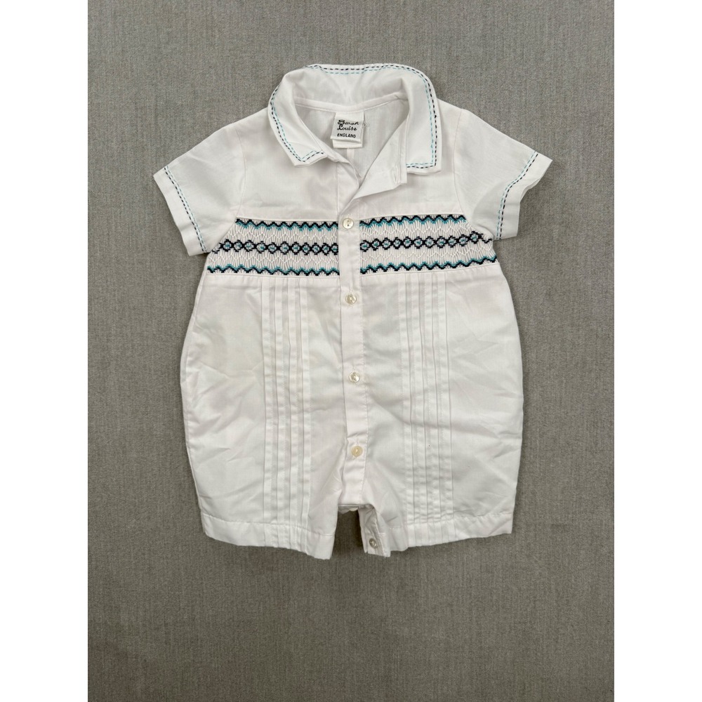 Sarah Louise England White Hand Smocked Embroidered Romper 3 Months Baby Boy